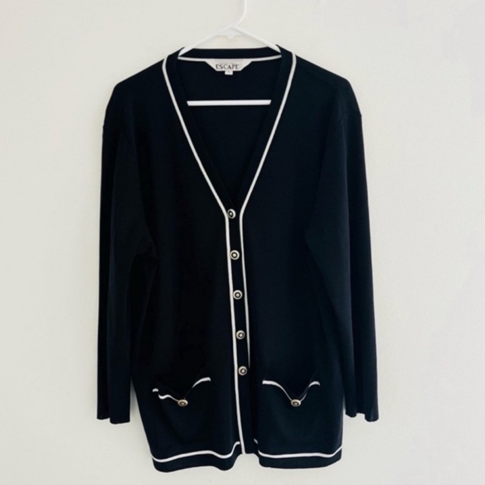 Vintage 80s Howard Wolf Escape Black Long Sleeve Stretchy Knit Cardigan Large